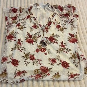 Chic Floral V-Neck Blouse with Tassel Tie